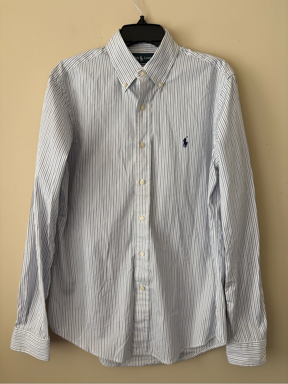 Ralph Lauren White and Blue Pinstripe Button-Down Dress Shirt Sz.M Very Good